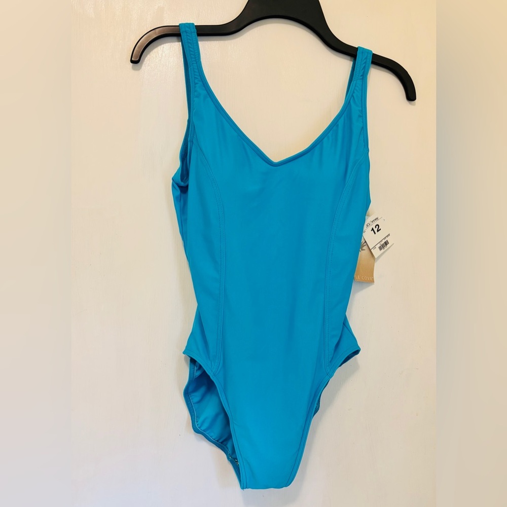 NWT New LE COVE Teal Blue Summer Beach Swimwear One Piece Swimsuit Size 12